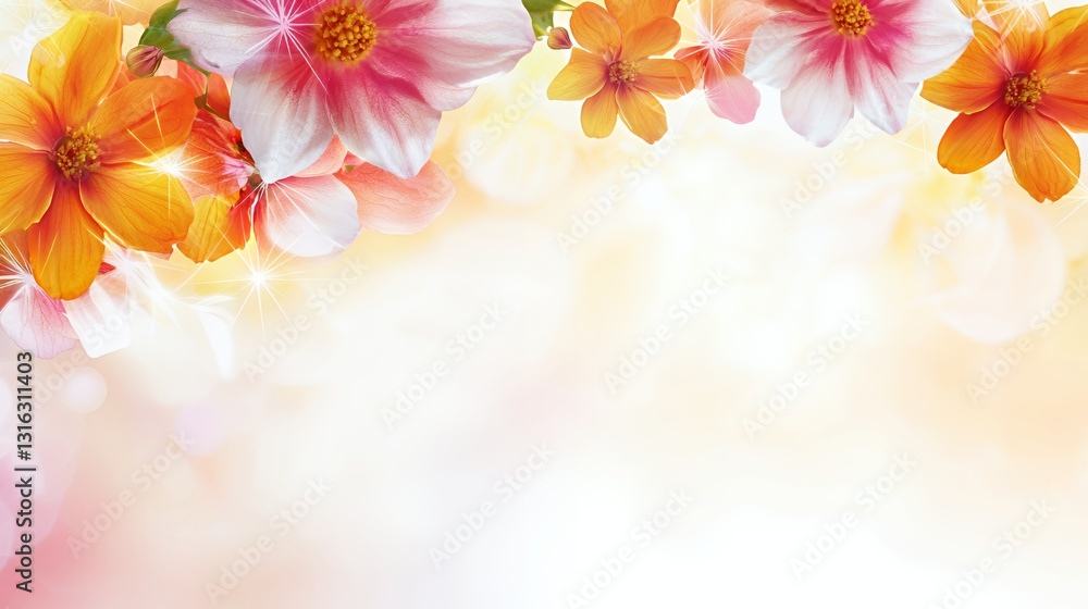 Naklejka premium Vibrant Pink and Orange Flowers on Soft Pastel Background