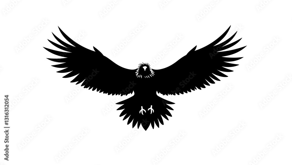 Fototapeta premium Eagle in the sky, vector silhouette eagle, bird, vector, silhouette, eagle, wing, flying, animal, illustration, wings, dove, black, feather, nature, fly, flight, symbol, tattoo, hawk, pigeon, falcon,