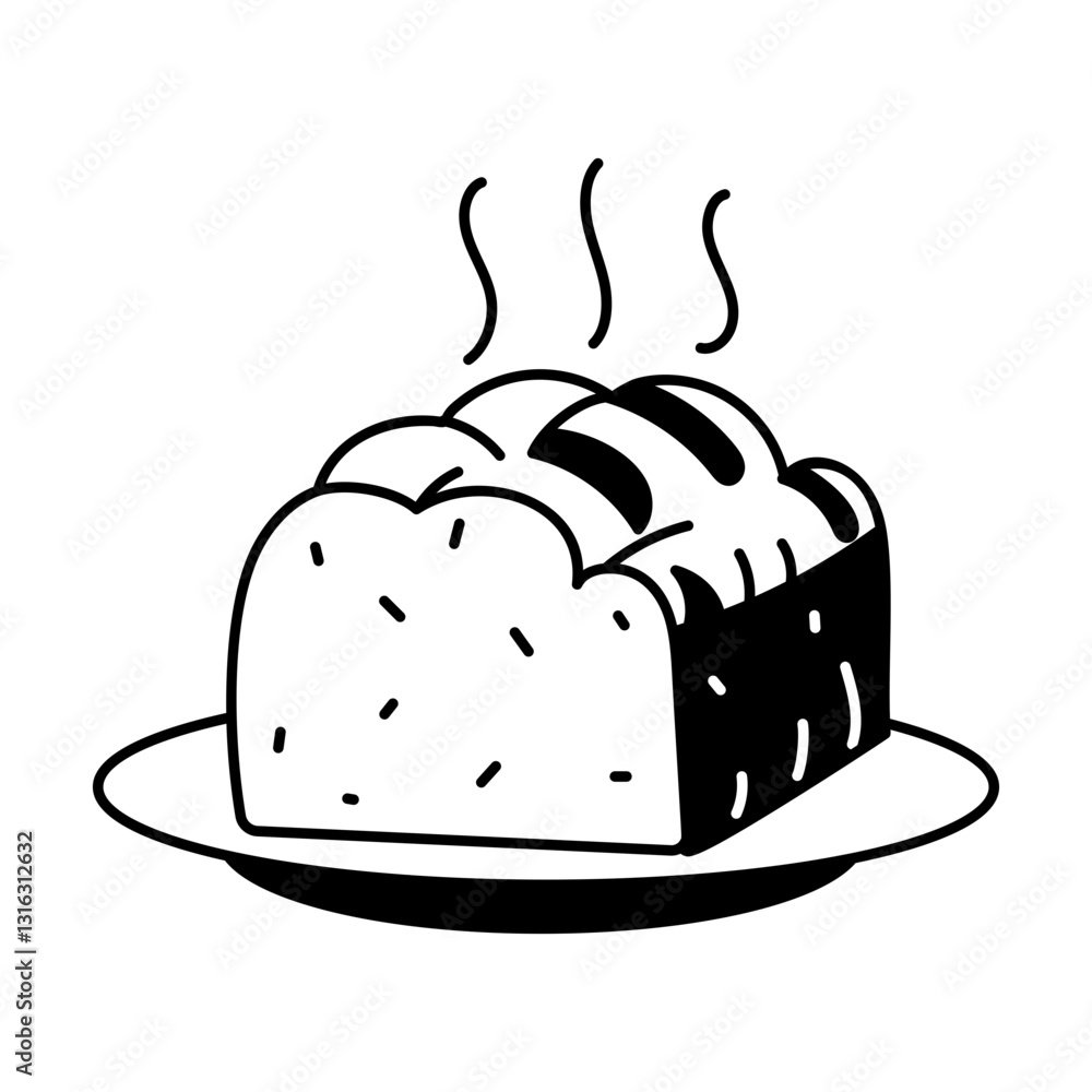 Fototapeta premium A doodle style illustration of hot bread in a plate