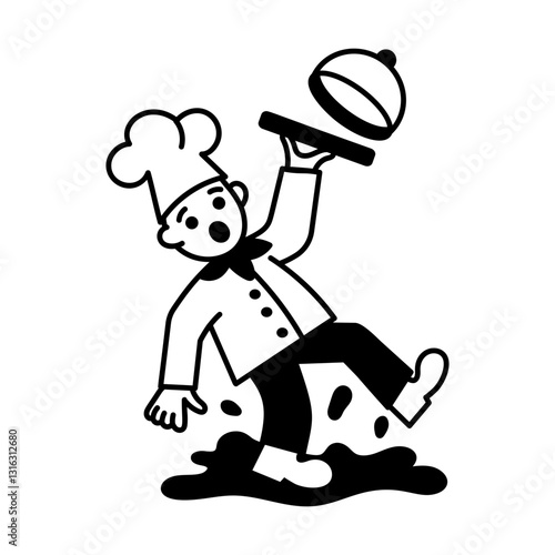 A chef dropping food illustration in doodle style 

