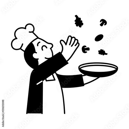 A hand drawn illustration of a character tossing vegetables 
