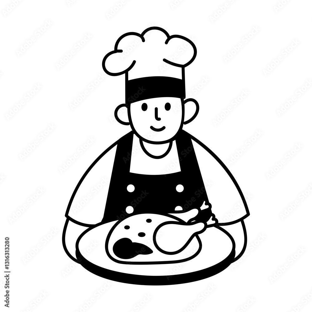 A hand drawn illustration of a professional chef
A hand drawn illustration of a professional chef