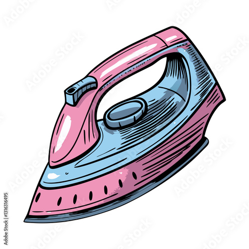 Stylish pink and blue electric iron illustration