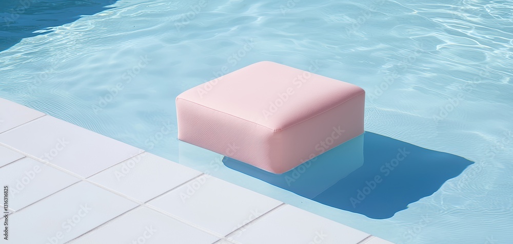 Obraz premium Pool float in a pool, with tiles and sunlight, pink in a relaxing swim moment