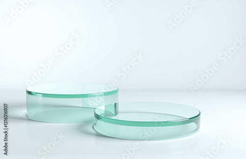 Wallpaper Mural Glass Platforms In Various Shapes Including 3d Round And Hexagons Set On A Plain White Background With Glossy Texture. Torontodigital.ca