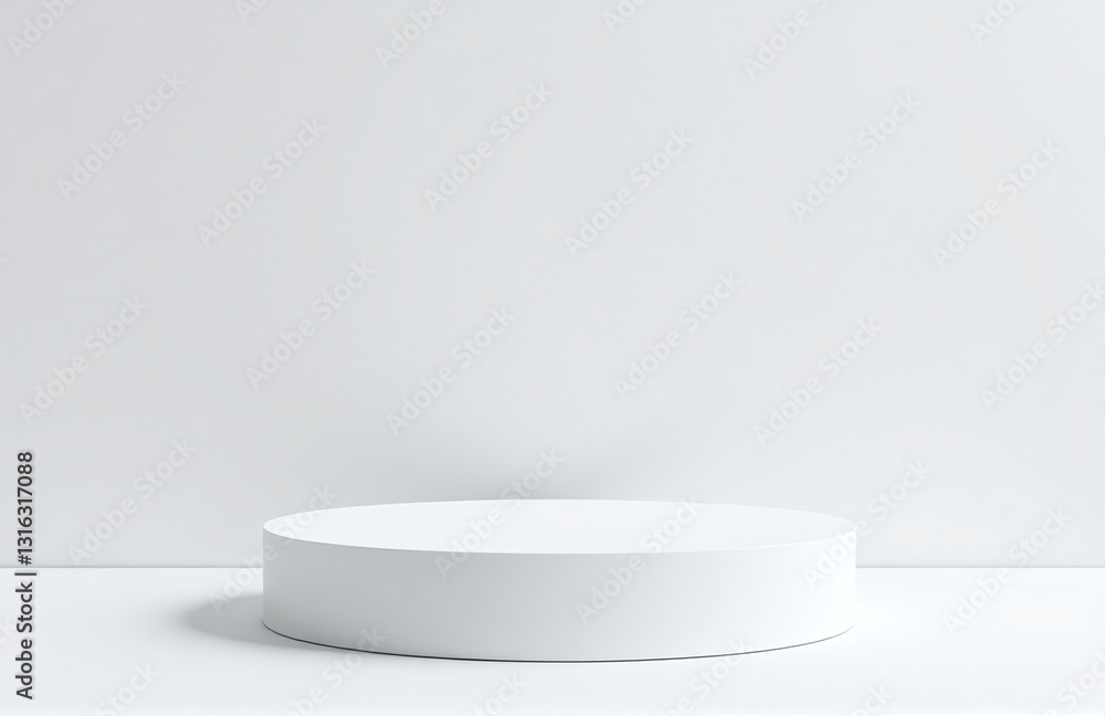 Geometric White Platform Sits Alone On A Blank, Minimalist Background With Clean Lines And Simple Shape. Geometric White Platform Sits Alone On A Blank, Minimalist Background With Clean Lines And Simple Shape.
