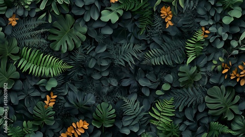 Lush Tropical Foliage: A 3D Rendered Green and Copper Leaf Design AI Generated