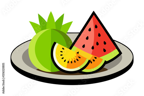 Freshly Cut Watermelon, Kiwi, and Pineapple on a Plate