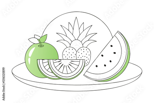 Healthy Summer Fruit Plate with Watermelon, Kiwi, and Pineapple