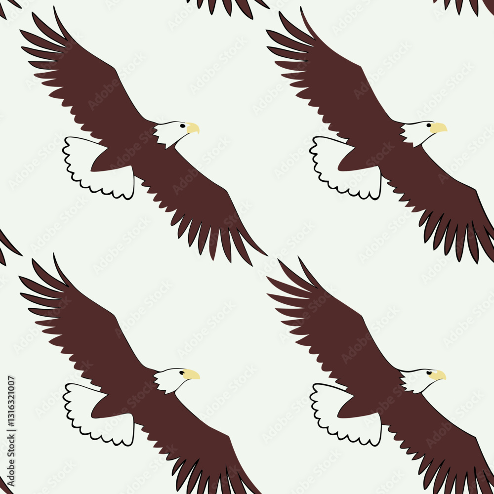 Obraz premium Bald eagle illustration soaring with wings spread, nature background