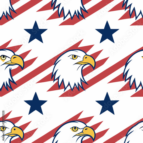 Bald eagle illustration with red, white, and blue decoration background, patriotic concept