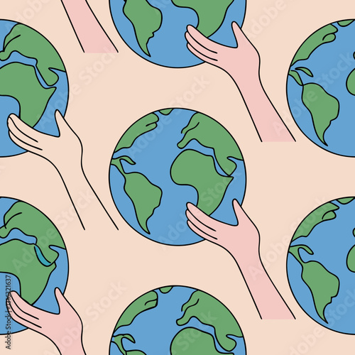 Earth held in hands illustration, eco-consciousness concept
