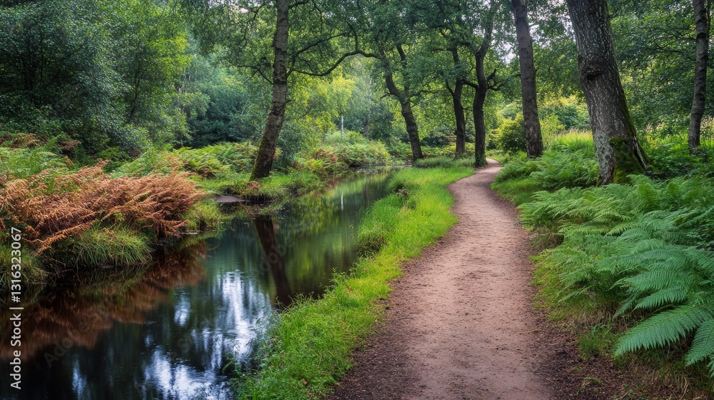 Dirt Path Through Fern Forest by Stream Dirt Path Through Fern Forest by Stream