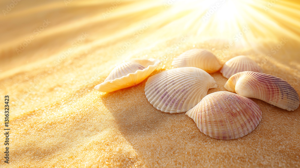 Closeup shot beautiful seashells scattered on sand with copy space. Closeup shot beautiful seashells scattered on sand with copy space.