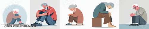 sad crouching person vector collection
