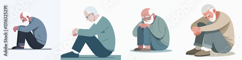sad crouching person vector collection