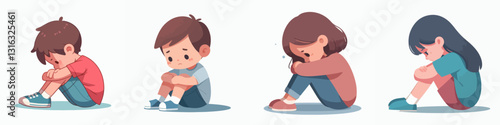 sad crouching person vector collection
