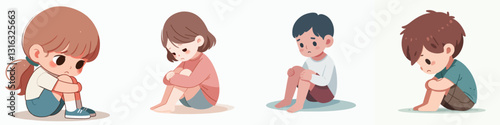 sad crouching person vector collection