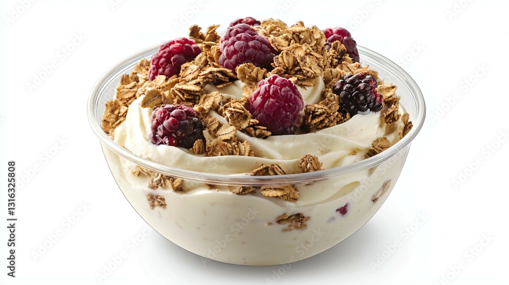 A bowl of yogurt topped with granola and fresh berries, symbolizing a healthy and balanced breakfast. A bowl of yogurt topped with granola and fresh berries, symbolizing a healthy and balanced breakfast.