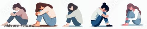 sad crouching person vector collection