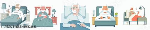 Vector of a person sick with high fever in bed