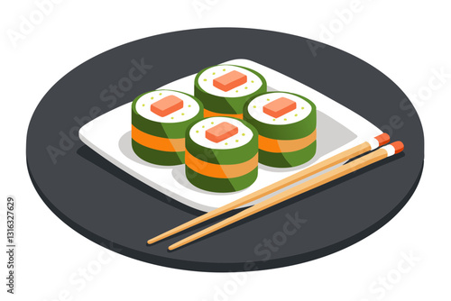 Sushi Rolls Elegantly Presented with Chopsticks on the Side