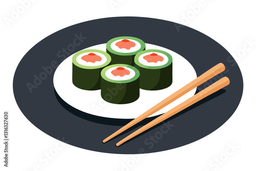 Sushi Rolls Elegantly Presented with Chopsticks on the Side