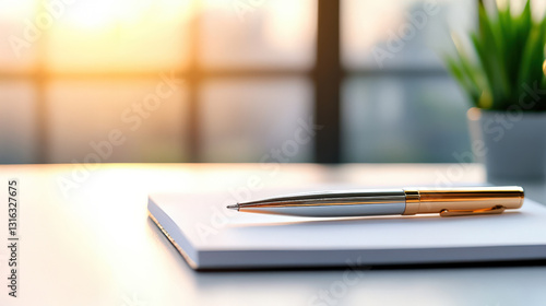 Wallpaper Mural Morning Writing Session with Pen on Notebook in Modern Office Inspiring Workspace Calm Environment Close-up View Productivity Concept Torontodigital.ca