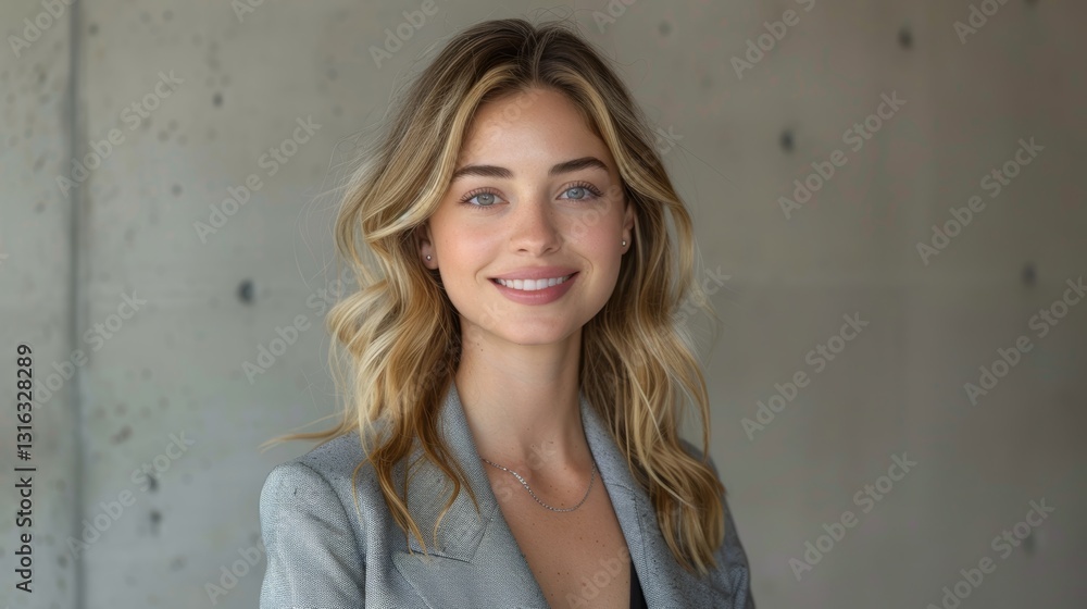 Happy Female Smiling at Camera with Clean Lines and Lots of White Space Happy Female Smiling at Camera with Clean Lines and Lots of White Space