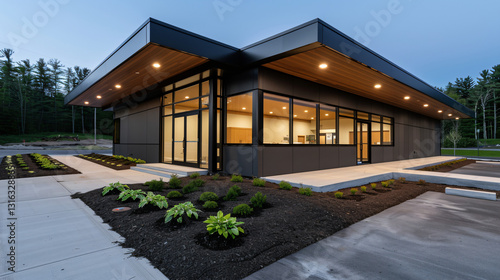 Wallpaper Mural Evening Tranquility A Modern Architectural Marvel Nestled in Serene Natural Torontodigital.ca