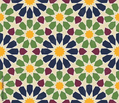 Vector Moorish mosaic tile design series in traditional Islamic style. Retro ornamental symmetrical element in Arabian culture.
