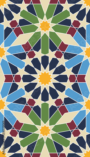 Vector Moorish mosaic tile design series in traditional Islamic style. Retro ornamental symmetrical element in Arabian culture.