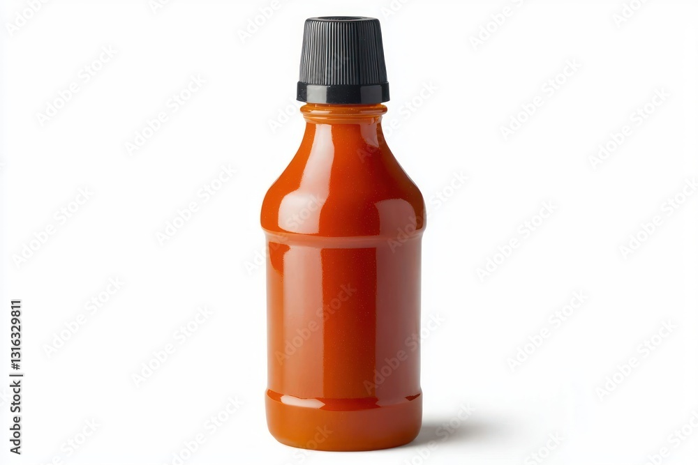 Glossy orange sauce bottle against white background a studio shot for culinary and food photography Glossy orange sauce bottle against white background a studio shot for culinary and food photography