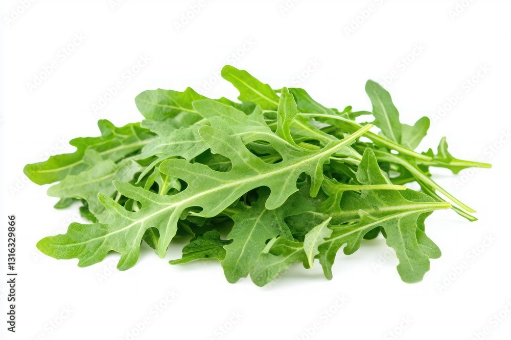 Fresh and Vibrant Arugula Bunch in Detailed Close Up Studio Shot Against a Pristine White Background Fresh and Vibrant Arugula Bunch in Detailed Close Up Studio Shot Against a Pristine White Background