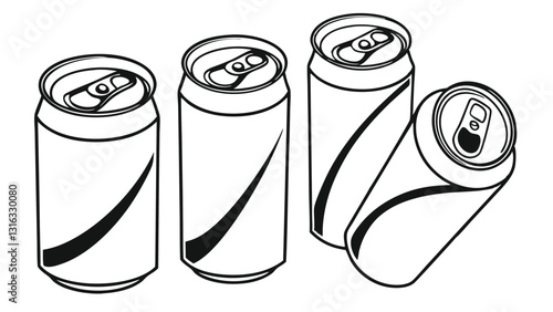 Black and white soda can vector illustration – minimalistic soft drink can icon, outline and solid style aluminum beverage can drawing, isolated on white background
