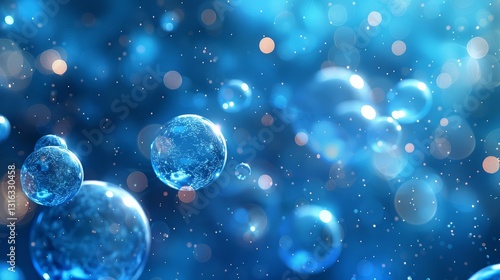 Wallpaper Mural High definition photography of blue bubbles and water with cell material floating in the air closeup Torontodigital.ca