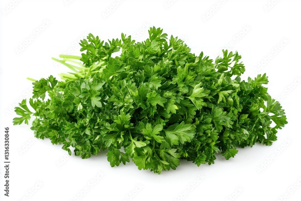 Fresh vibrant parsley herb detailed studio shot capturing culinary ingredient on bright white background with natural light creating clean minimal aesthetic Fresh vibrant parsley herb detailed studio shot capturing culinary ingredient on bright white background with natural light creating clean minimal aesthetic