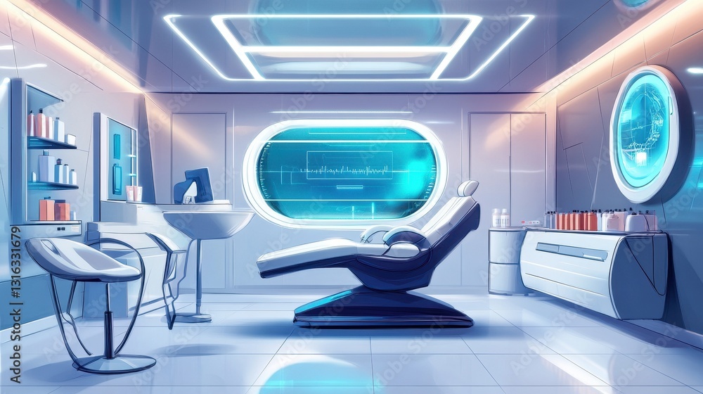 Futuristic medical treatment room with advanced technology and equipment Futuristic medical treatment room with advanced technology and equipment