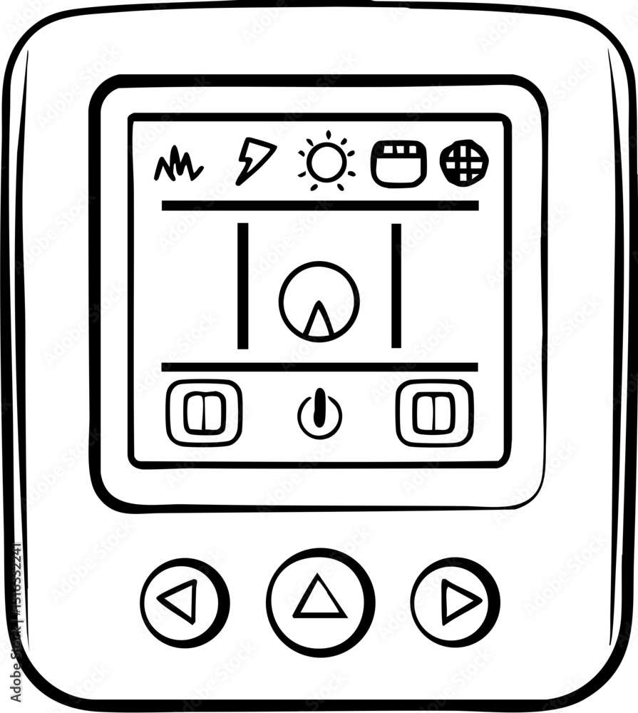 A digital control panel featuring various icons for settings and functions, designed for user interaction. A digital control panel featuring various icons for settings and functions, designed for user interaction.