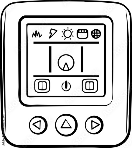 A digital control panel featuring various icons for settings and functions, designed for user interaction.
