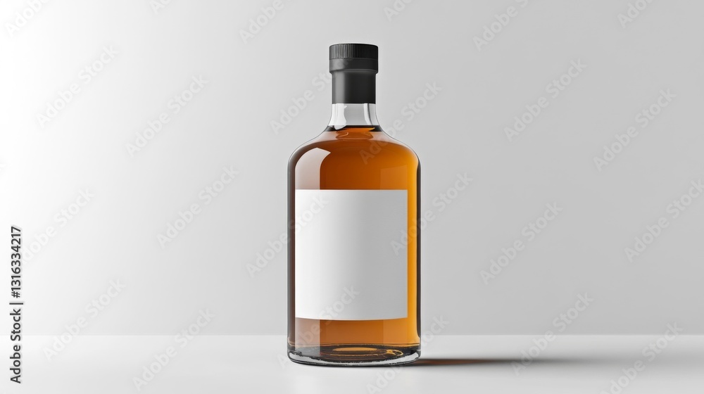 Amber Glass Bottle with Blank White Label on White Background Amber Glass Bottle with Blank White Label on White Background