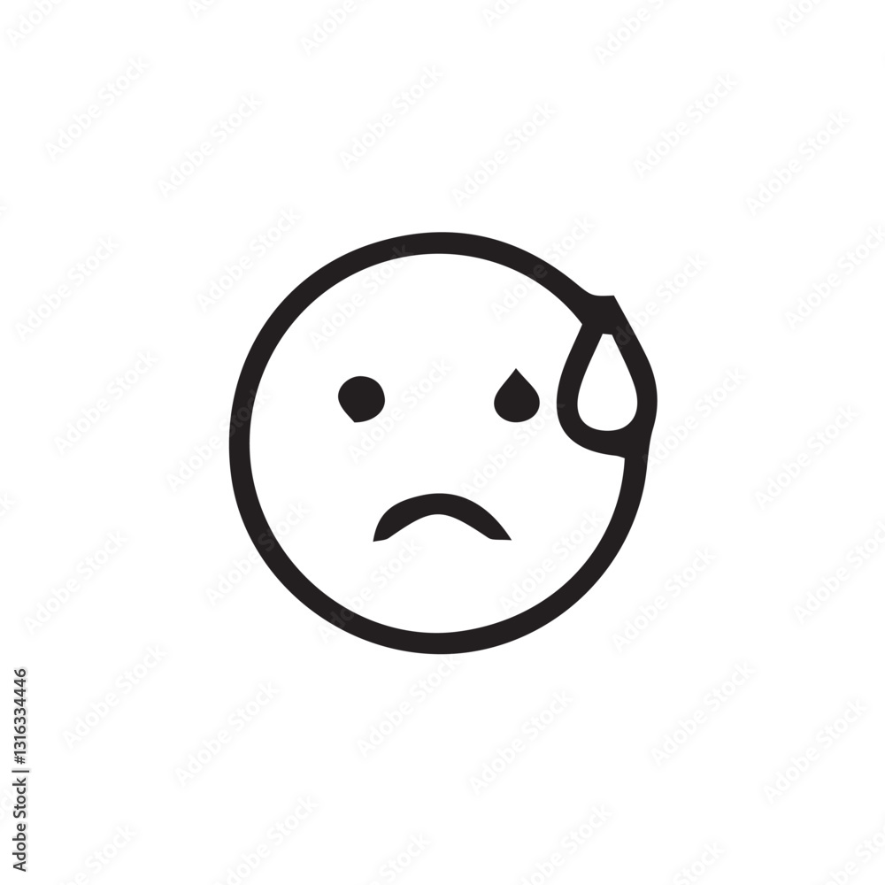 Fototapeta premium vector illustration of sad face emoji with editable strokes