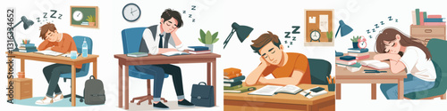 Vector of someone falling asleep while studying
