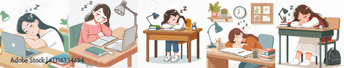 Vector of someone falling asleep while studying