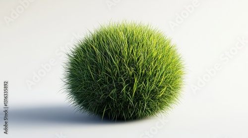A vibrant grass sphere, with lush green textures and soft natural details, floating on a pure white background, ultra-realistic