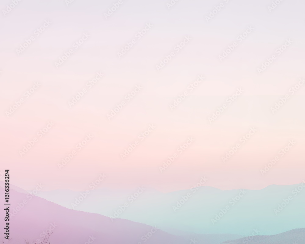 Obraz premium Pastel Mountain Range Soft Sky Sunrise Landscape Background pink blue calm airy view dawn