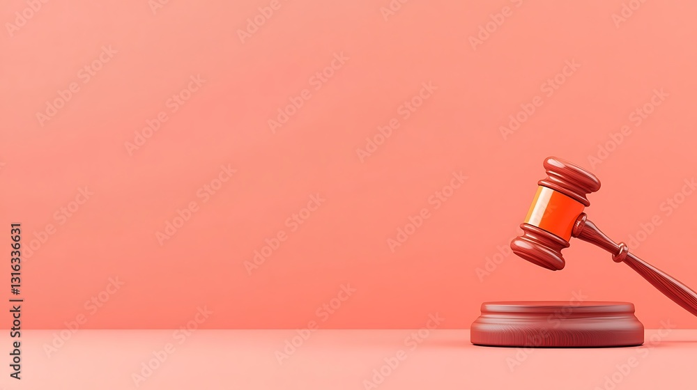 3D Render of a Gavel on a Coral Background AI Generated