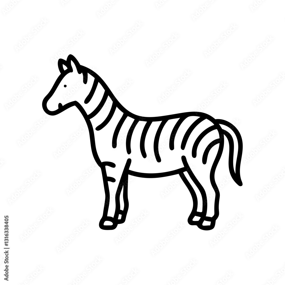 zebra stripes icon standing in profile, black outline, modern design zebra stripes icon standing in profile, black outline, modern design