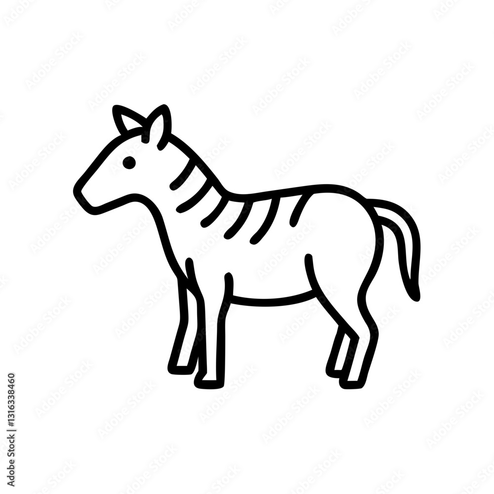 Zebra icon standing in profile against a simple background, black outline, modern design Zebra icon standing in profile against a simple background, black outline, modern design