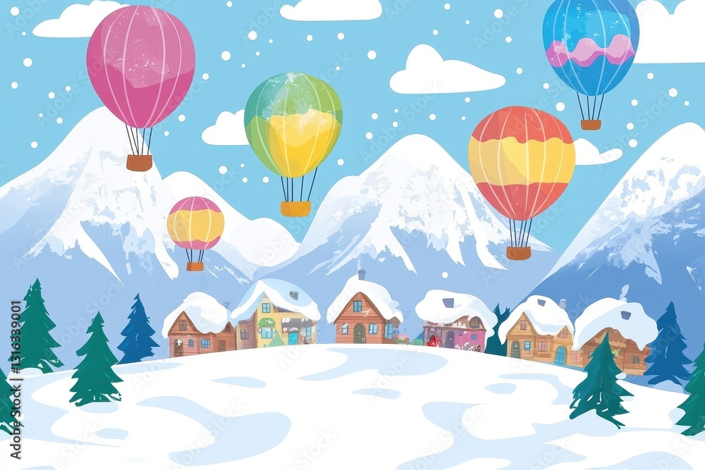 custom made wallpaper toronto digitalColorful Hot Air Balloons Floating Above Snowy Mountains And Houses